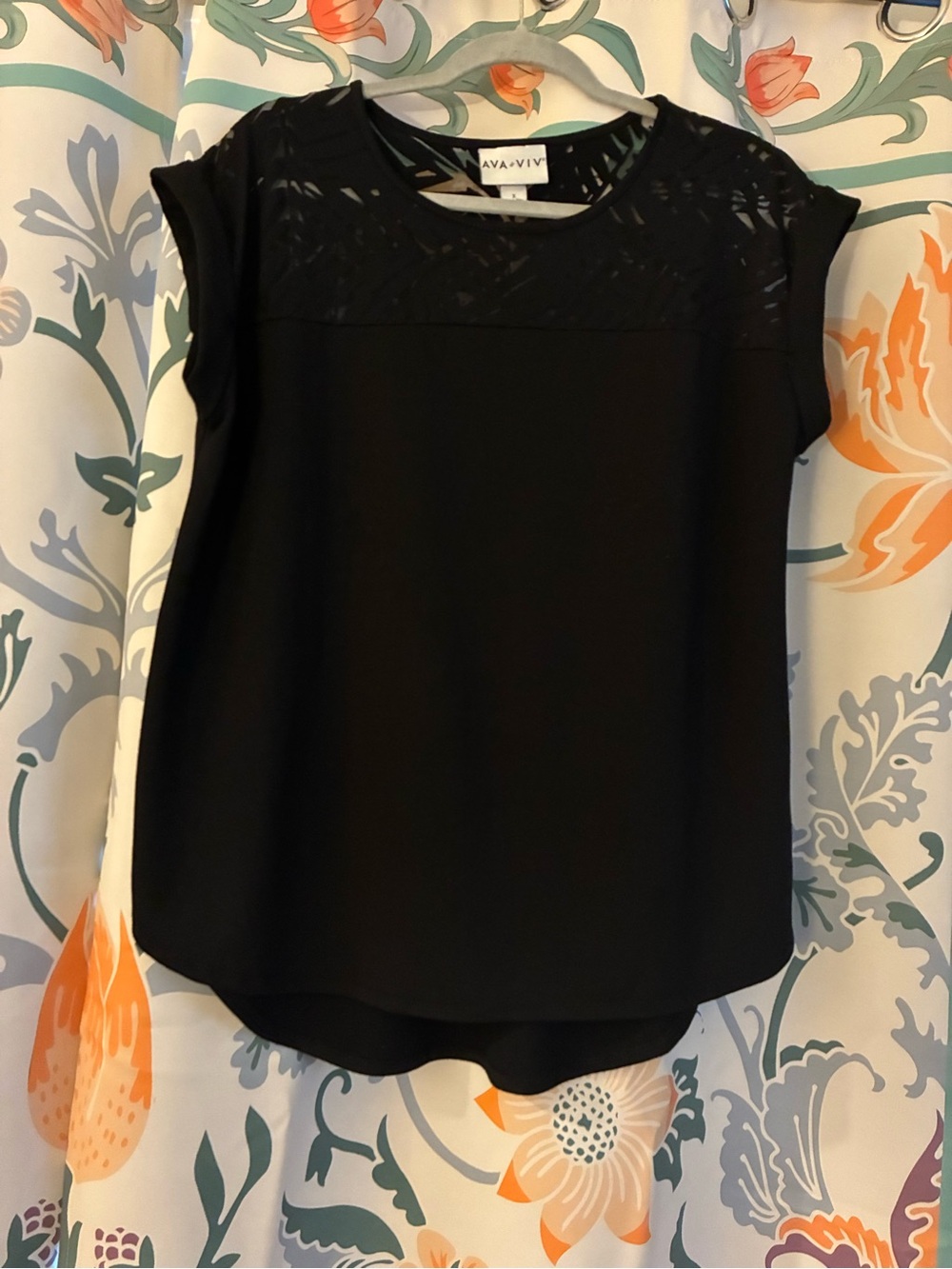 Ava & Viv Black Cap Sleeve Lace Yoke Blouse
